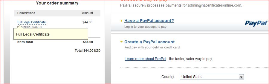 How do I change the default country on the Paypal credit card payment page?